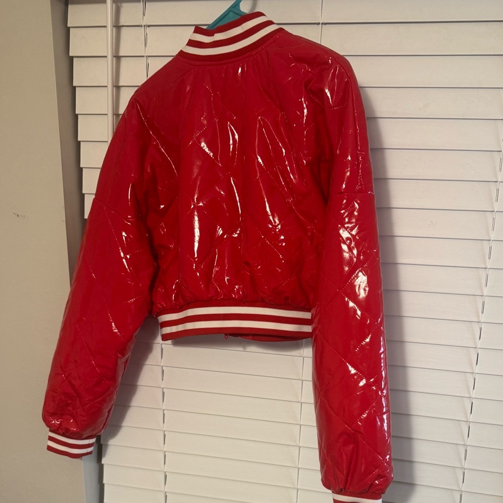 Fashion Nova Red Bomber Jacket with Glossy Finish